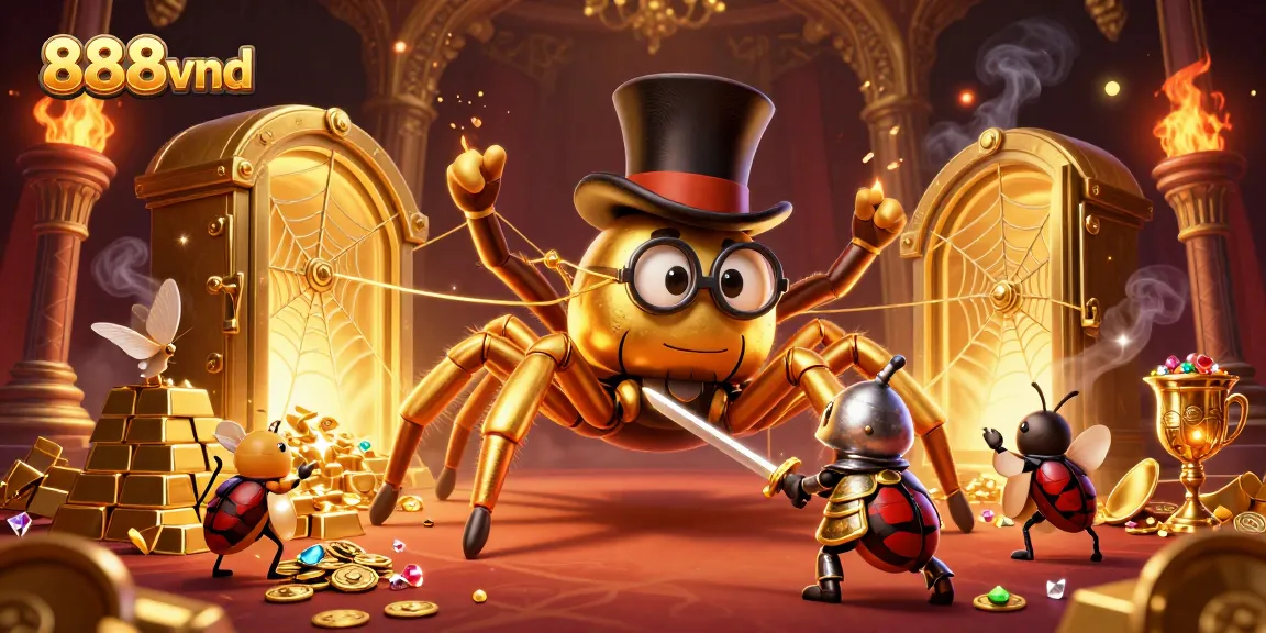 Engage with thrilling moments at 888vnd, where a brave beetle knight approaches treasures guarded by a golden tarantula.