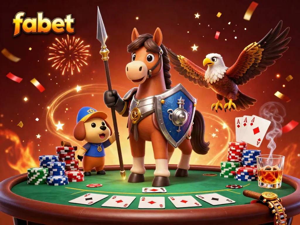 Engage with fabet's thrilling casino experience showcasing knights and poker elements in a vibrant scene.