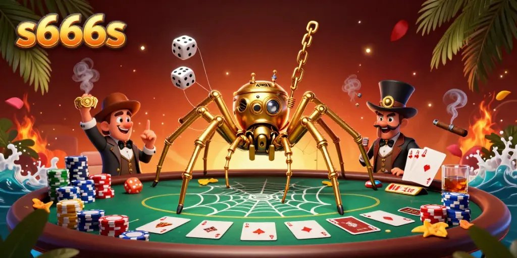 Engage in thrilling s666s gameplay with a steampunk theme full of poker elements and intricate details.