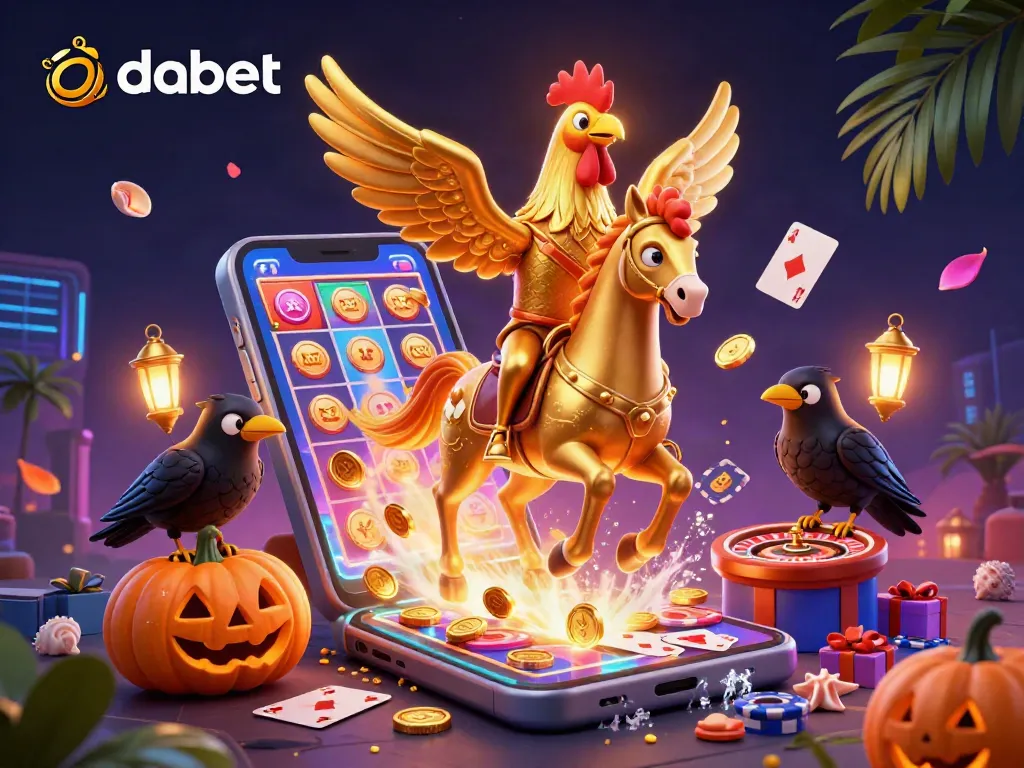 Join the excitement at dabet's casino with a golden rooster and companions in an action-packed 3D scene.