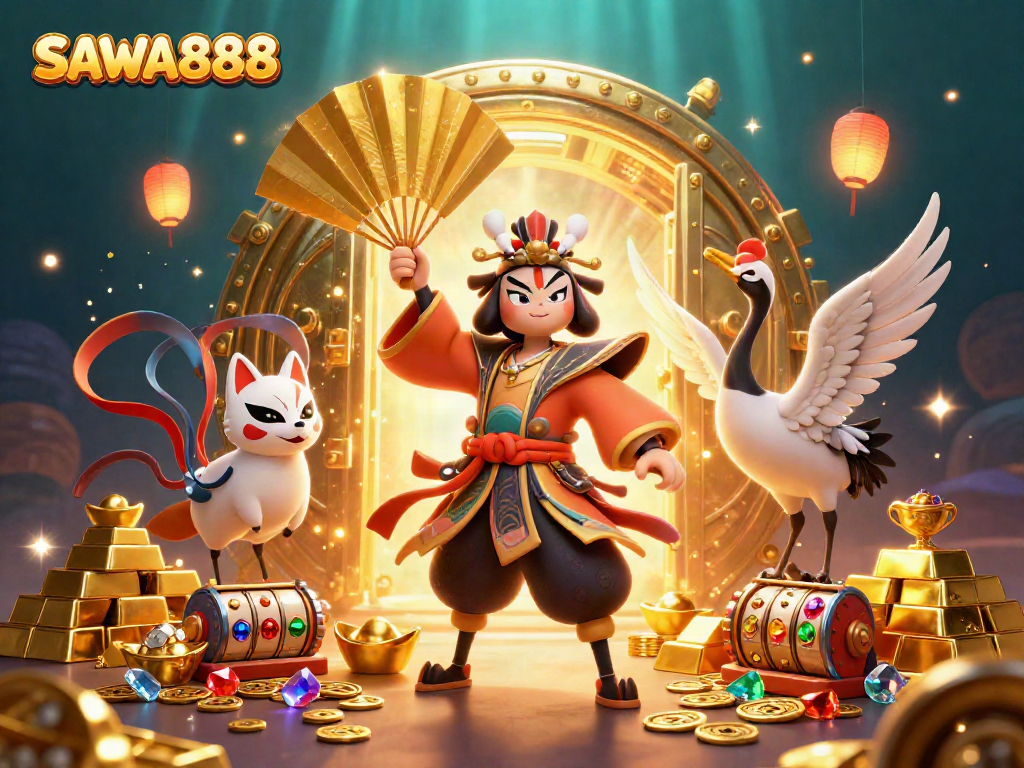 Experience thrilling gameplay at SAWA888 with dynamic slot reels and captivating characters.