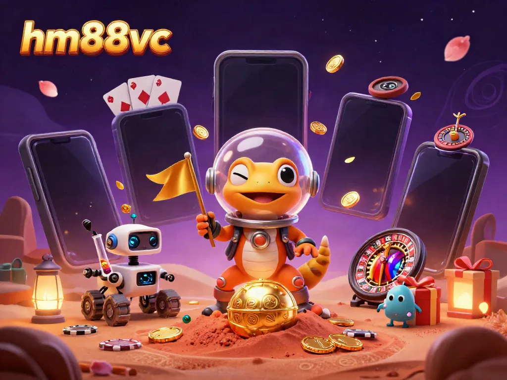 Experience thrilling gaming with hm88vc's astronaut gecko uncovering a golden casino under Mars sands.