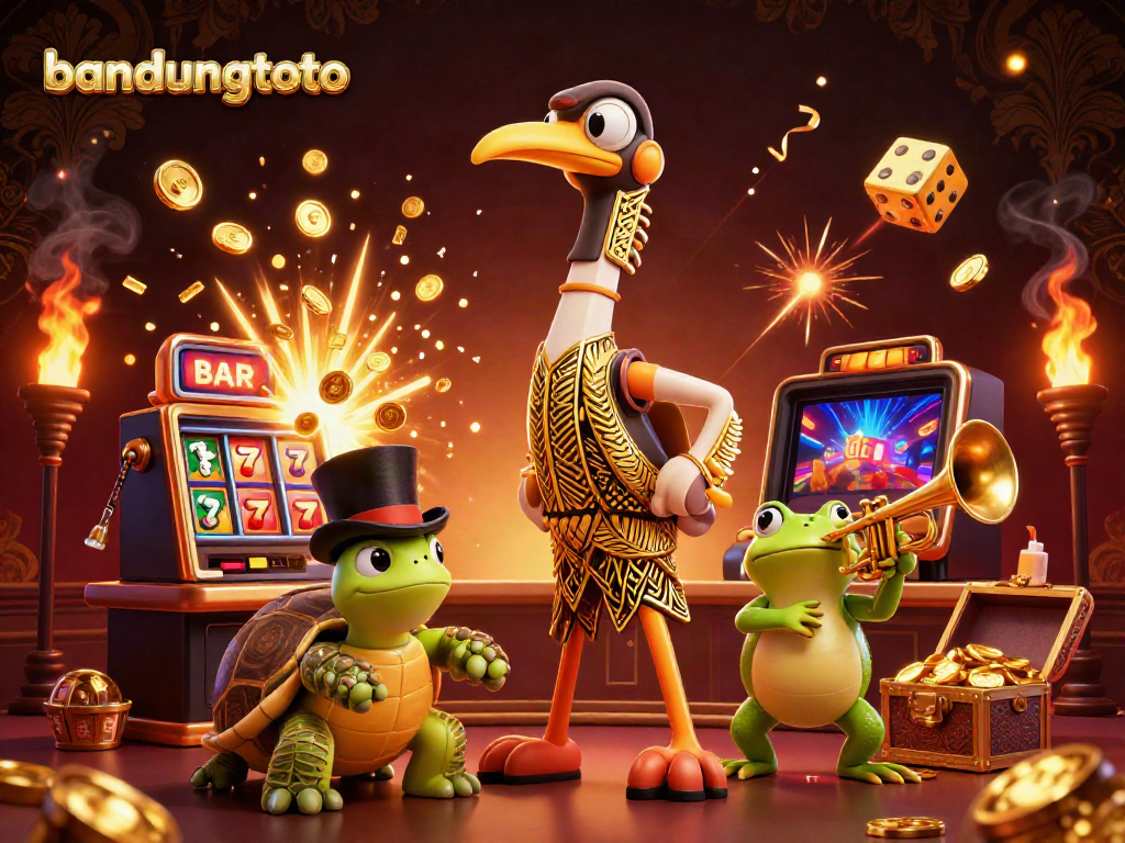 Bandungtoto showcases a vibrant 3D casino scene with exciting game elements and characters.
