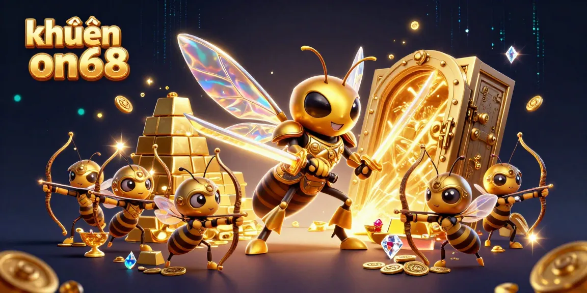 Experience the excitement of khuyến mãi on68 with dynamic casino-themed illustration showcasing jackpot treasures.