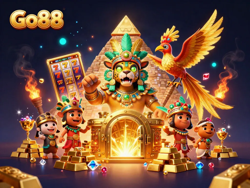 Experience the thrill of Go88's dynamic fun with shining jackpot reels and golden treasures.