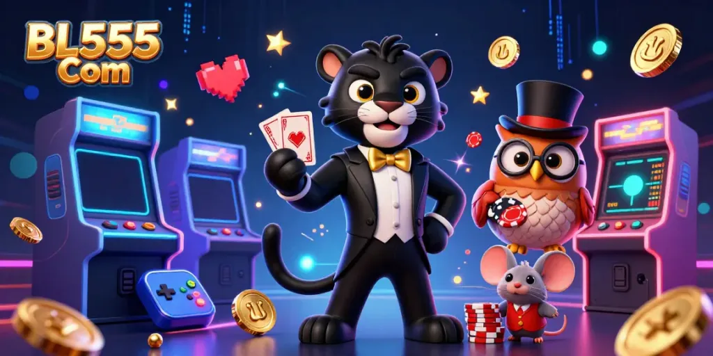 Engage with the exciting world of gambling at BL555 Com, featuring unique characters and vibrant gaming elements.