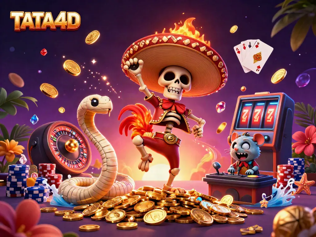 Experience the excitement at TATA4D with vibrant live casino characters and elements in a dynamic scene.
