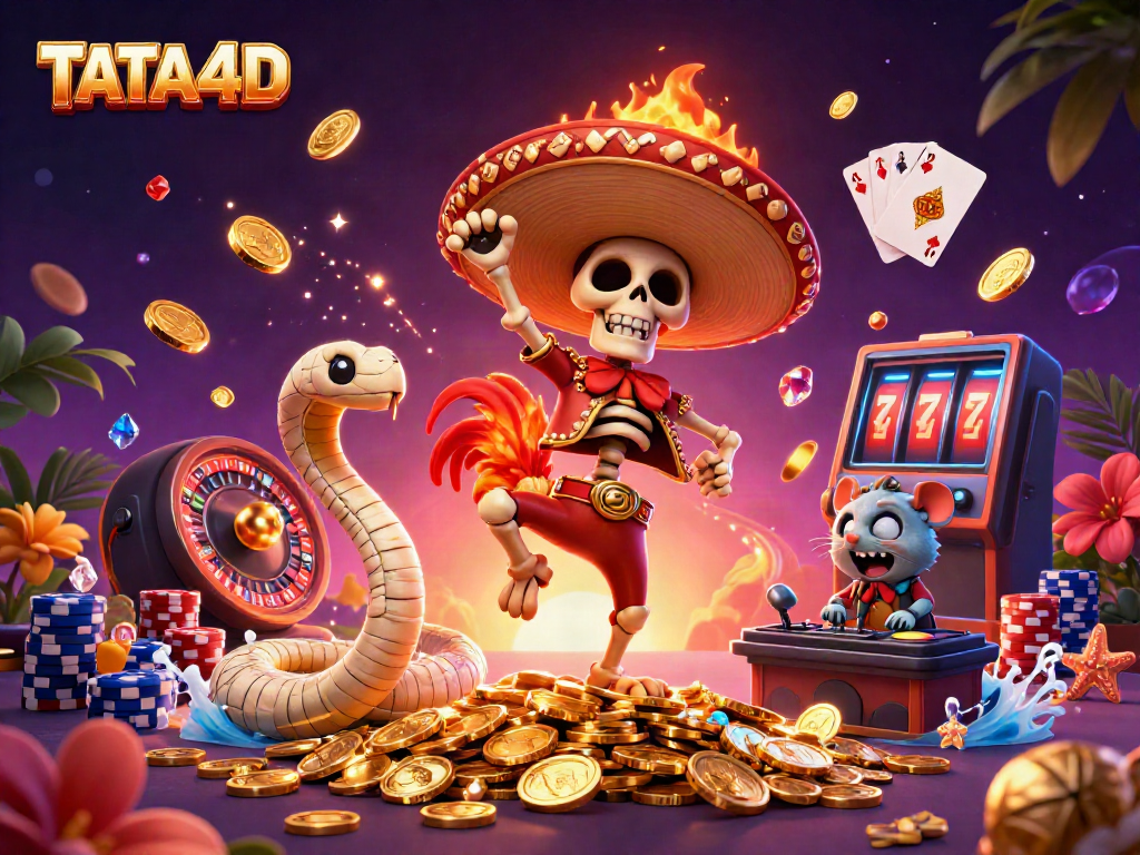 Experience the excitement at TATA4D with vibrant live casino characters and elements in a dynamic scene.