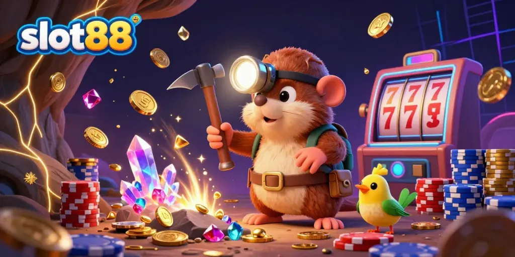 Slot88 menawarkan pengalaman menarik dengan karakter penambang dan elemen slot yang memukau.