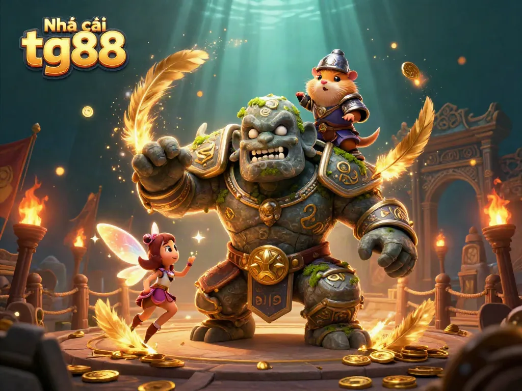 Experience the thrilling action at Nhà cái tg88 with dynamic characters and vibrant game symbols in a colorful casino setting.
