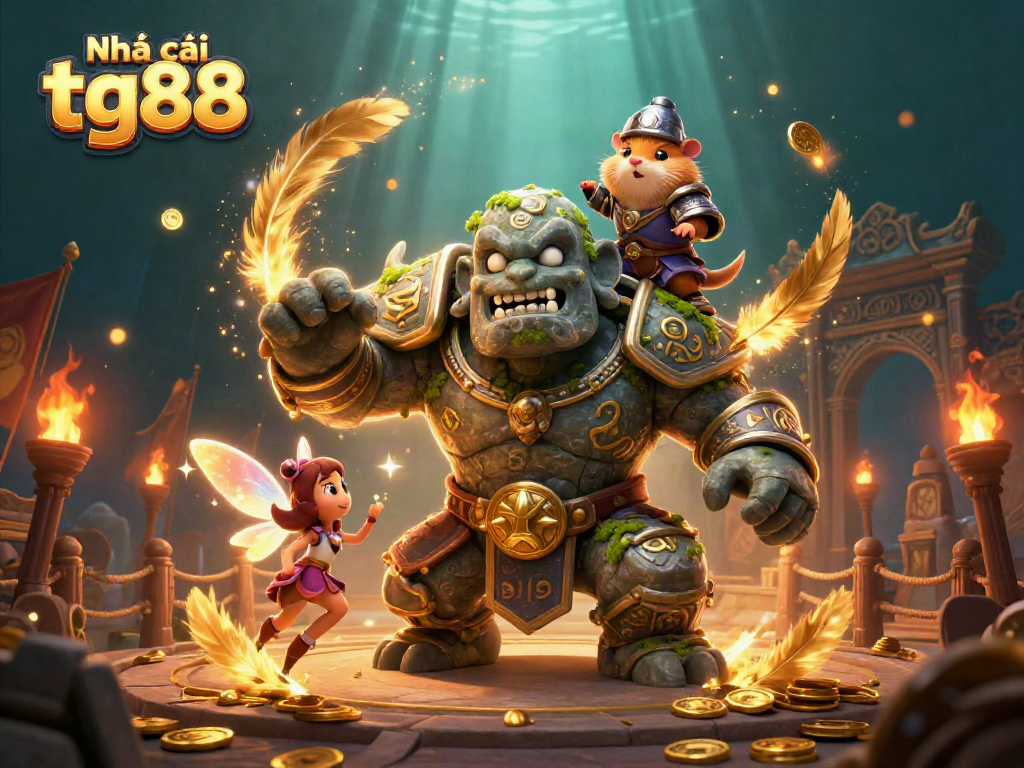 Experience the thrilling action at Nhà cái tg88 with dynamic characters and vibrant game symbols in a colorful casino setting.