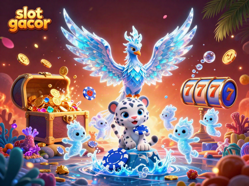 Engage with slot gacor thrill featuring vibrant 3D phoenix, poker chip, and glowing sprites in dynamic casino scene.