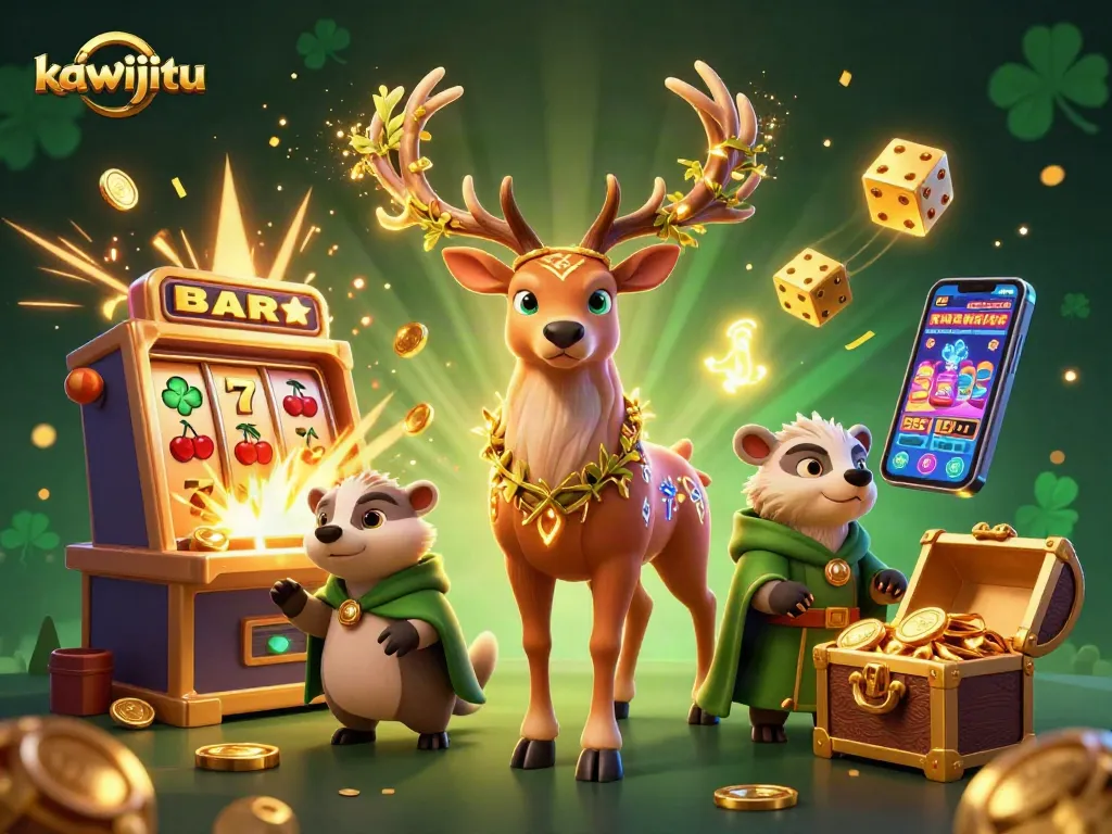 Memenangkan jackpot di kawijitu dengan mesin slot yang berkilau dan simbol yang mendatangkan keberuntungan.