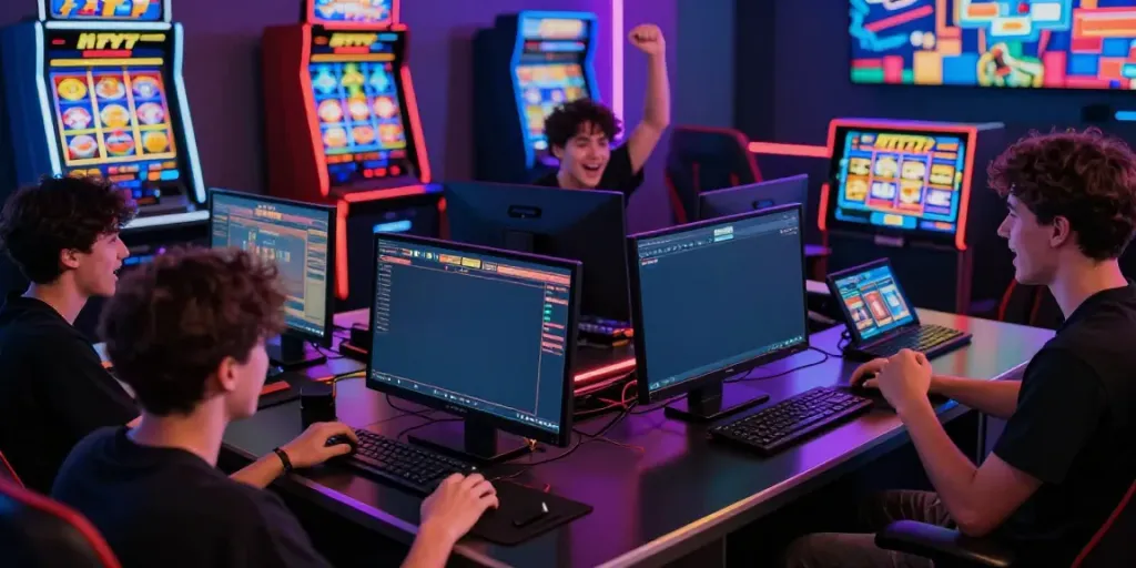 Players enjoying an exciting slot777 game in a dynamic gaming lounge environment.