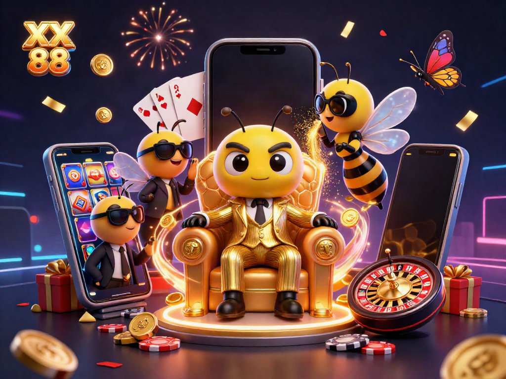 Experience the excitement of XX 88 with a vibrant casino scene featuring a bumblebee mob boss and lively game elements.