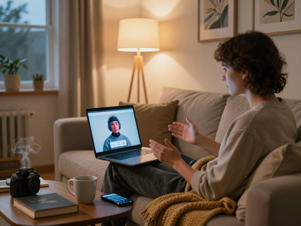 Engaging in sex chat AI conversation in a cozy digital setting