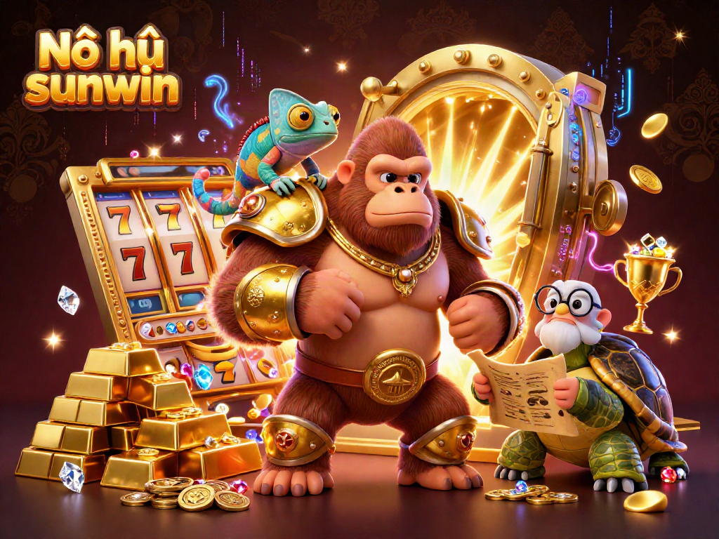 Nổ hũ sunwin showcases a thrilling jackpot experience with vibrant slot reels and treasures.