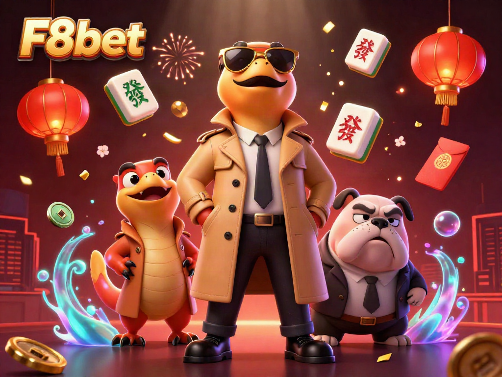 Experience thrilling F8bet casino adventures with raptors in a trench coat seeking entry to a VIP lounge.