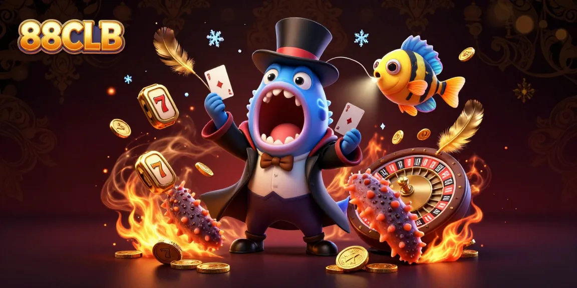 Engage in thrilling games at 88CLB with the vibrant card tricks of a bioluminescent gulper eel and friends.