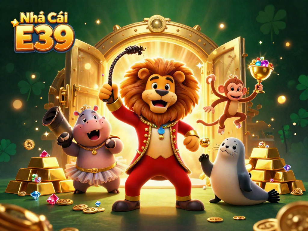 Experience the excitement at Nhà Cái E39 with vibrant characters in a rich casino setting full of jewels and treasures.