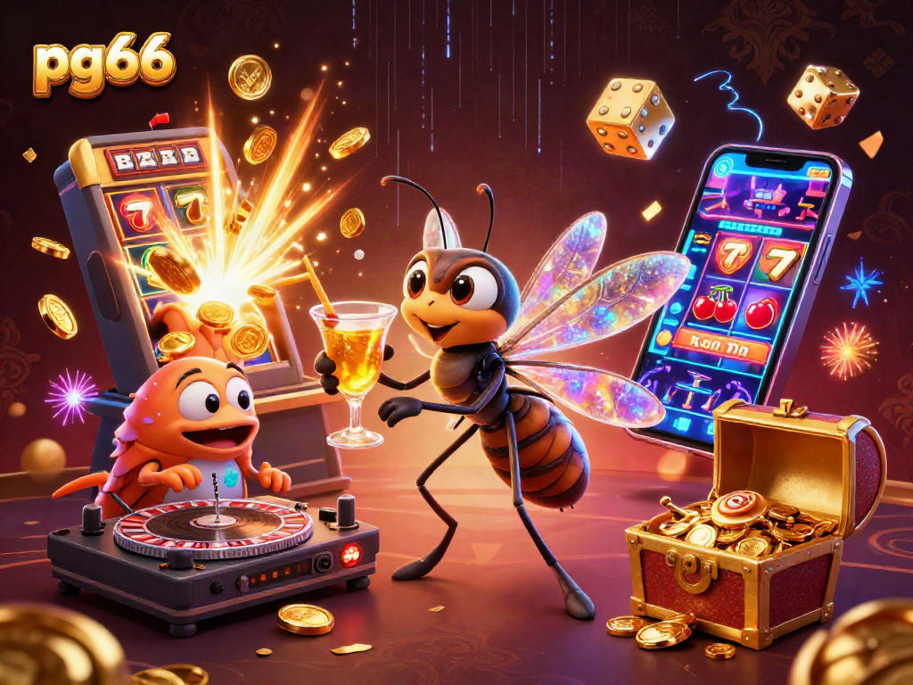 Experience captivating thrills with pg66's lively casino scene featuring unique characters and game elements.