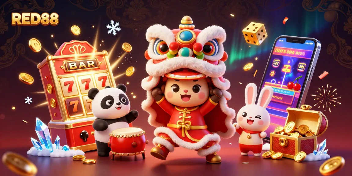 Experience the excitement of RED88 with vibrant characters in a dynamic casino scene.