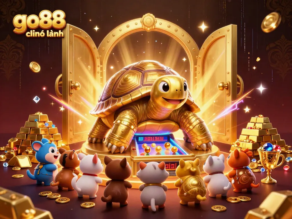 Engage in the excitement of go88 chính hãng with a vibrant scene of animated characters and gold treasures.