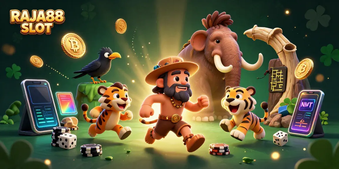 Experience thrilling gameplay with RAJA88 SLOT in a vibrant prehistoric casino scene