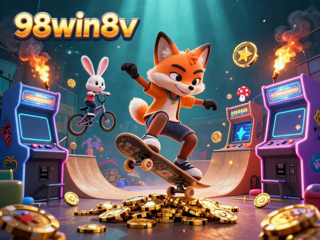 Experience thrilling 98win8v adventures with colorful characters in a vibrant casino scene.
