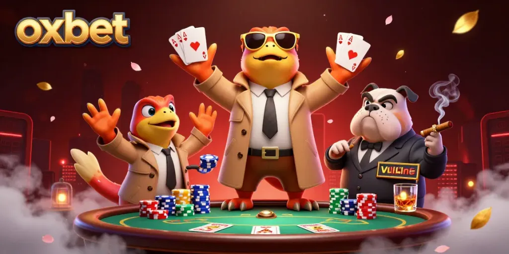 Experience fun poker action with Oxbet in a vibrant, packed casino setting.