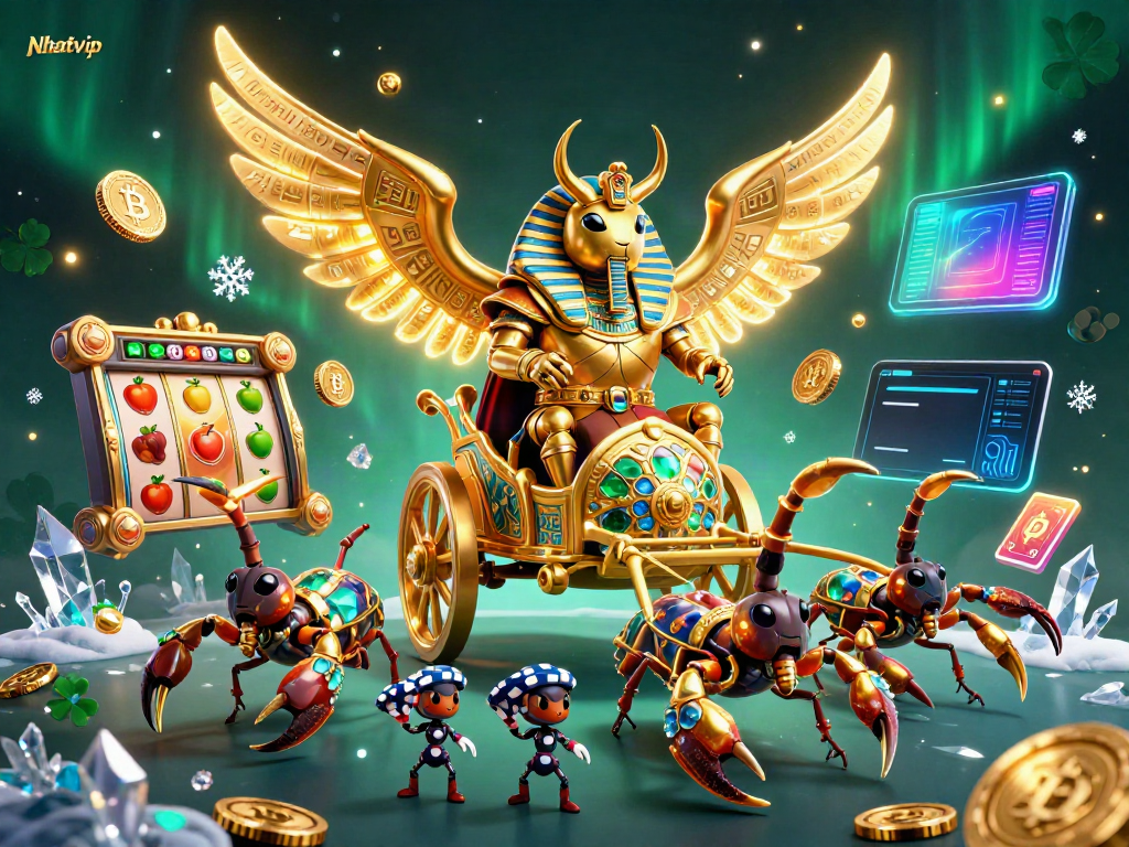 Nhatvip offers thrilling slot games with a golden scarab and dynamic gaming elements.