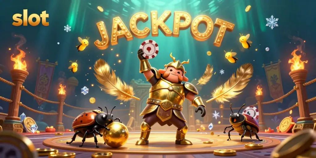 Slot jackpot dirayakan oleh kumbang hercules, menampilkan elemen permainan yang memikat.
