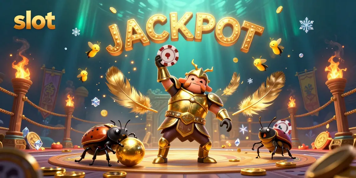 Slot jackpot dirayakan oleh kumbang hercules, menampilkan elemen permainan yang memikat.