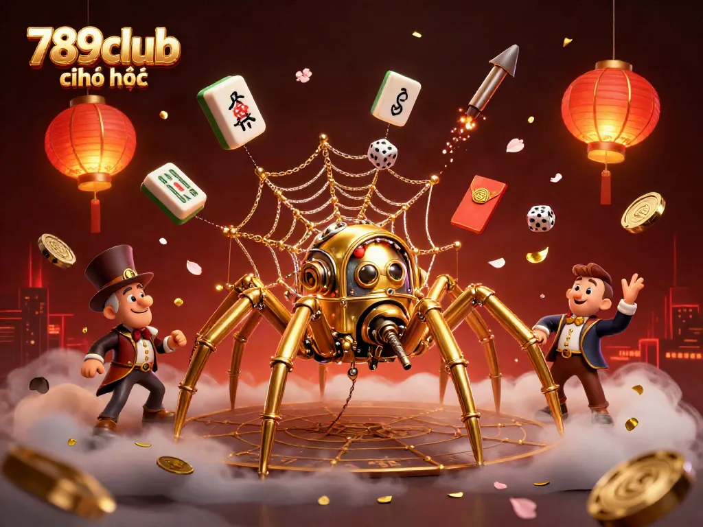 Engage with 789club chính thức as the golden spider builds a web of luck amidst casino elements.