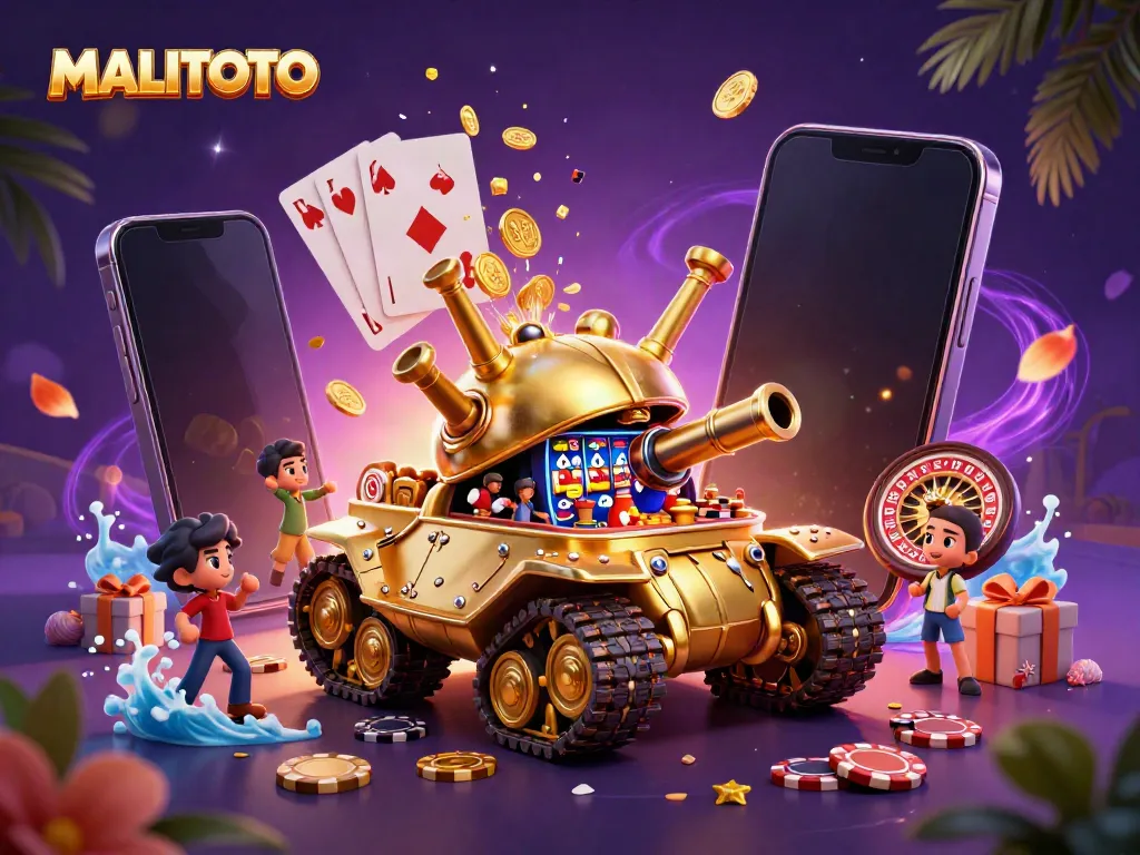 Experience MALITOTO's new vibrant casino scene with a golden beetle tank revealing a mini-game inside.
