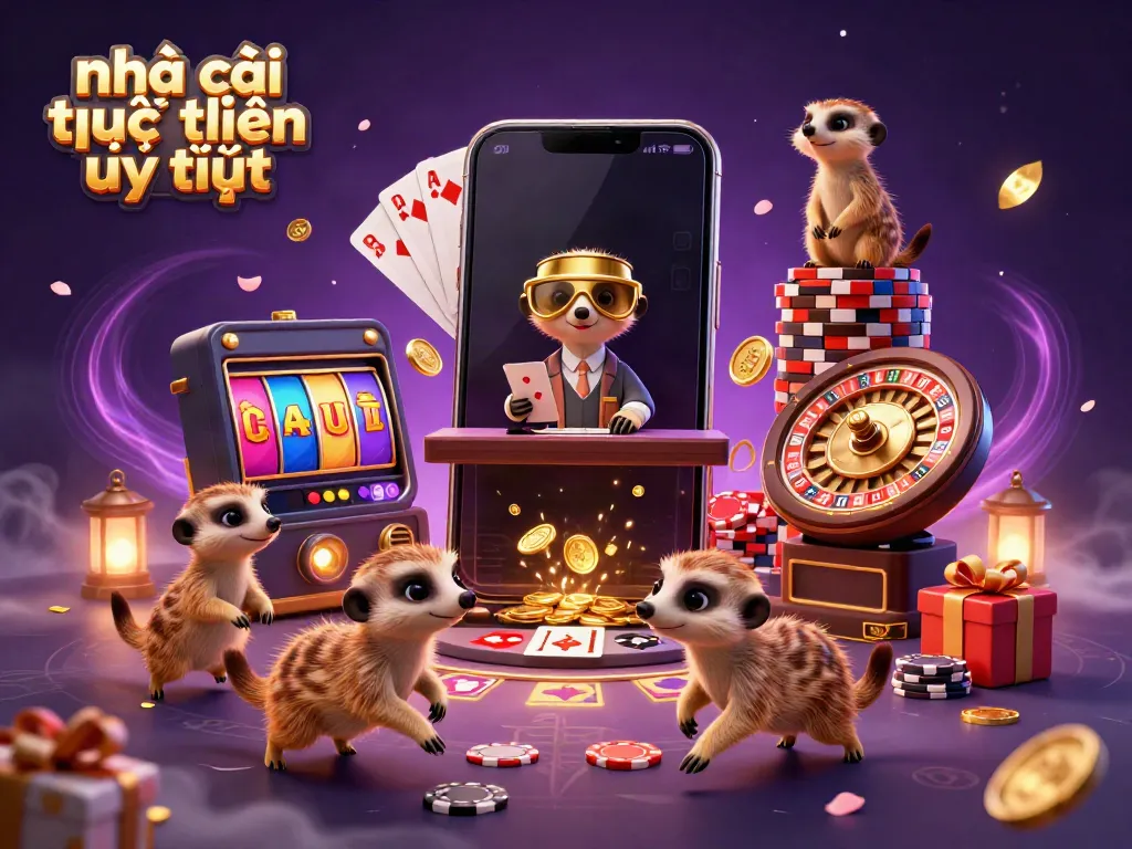 Experience exciting lottery features with nhà cái trực tuyến uy tín, showcasing lively meerkat characters and dynamic game elements.