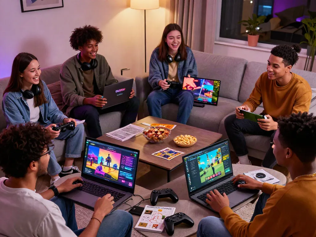 Enjoy an engaging online gaming session at https://sunwint4.com/ with friends in a cozy living room.
