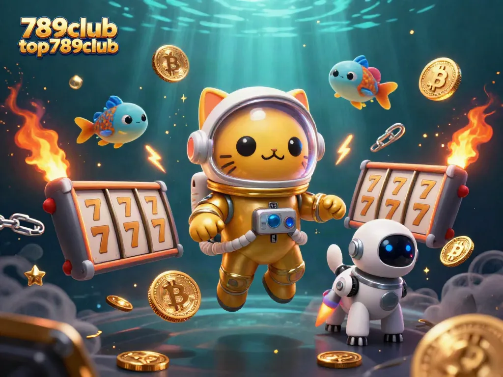 Experience the excitement of 789club top789club with a 3D cat astronaut exploring a vibrant casino world.