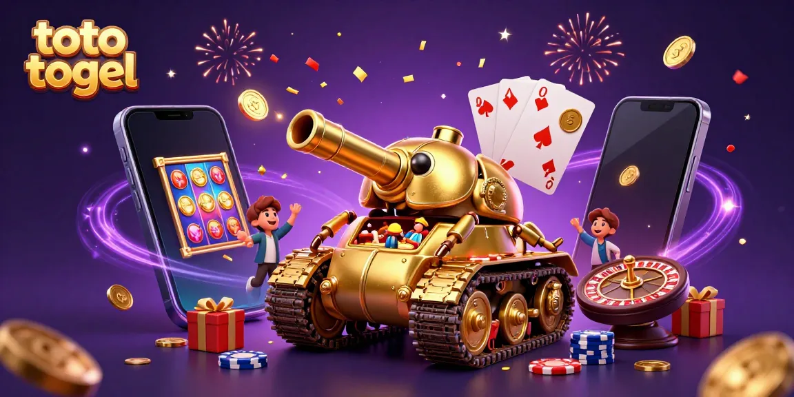 Merayakan kemenangan toto togel dengan tank kasino emas yang unik dan penuh kebahagiaan.