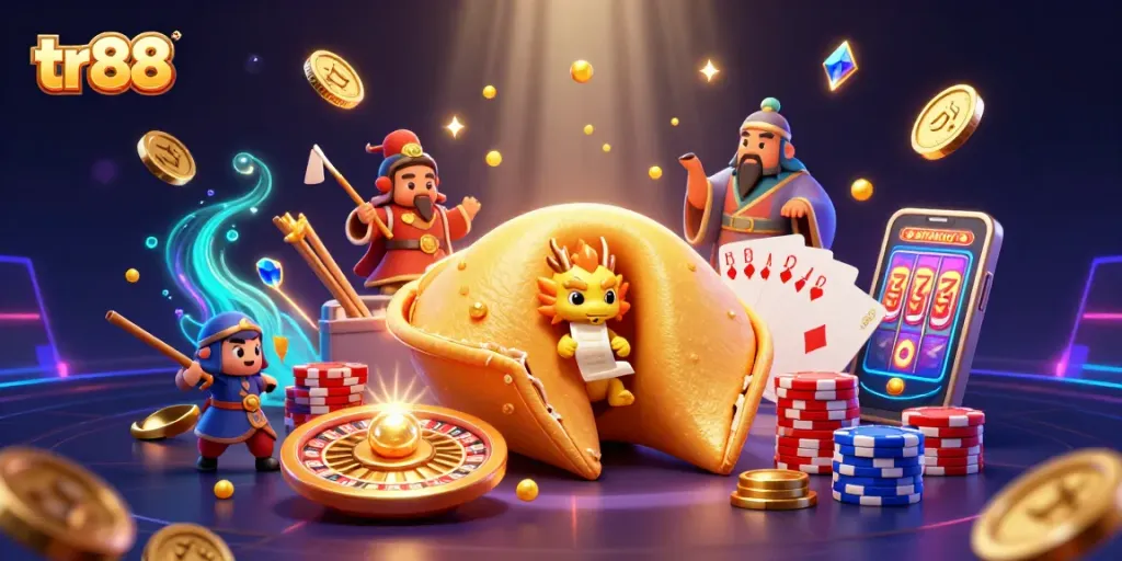 Spin to win with tr88 as golden coins cascade from a colorful casino scene