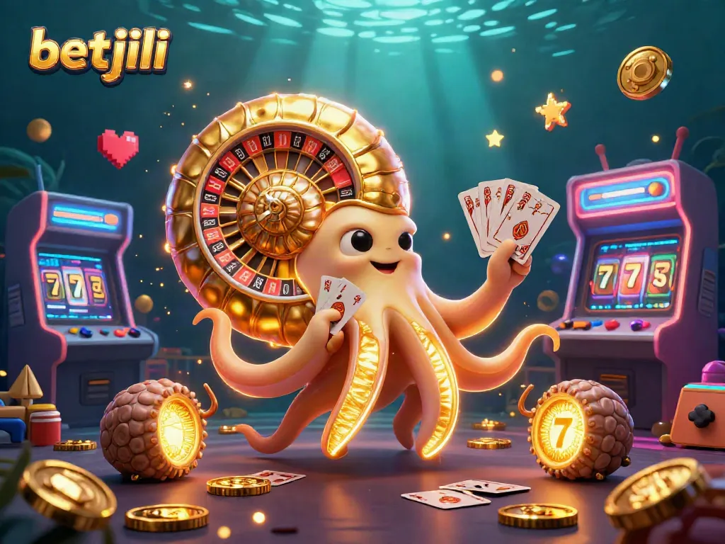 Engage with betjili's vibrant 3D casino scene featuring an ancient nautilus roulette wheel and slot elements.