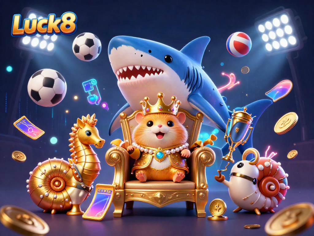 Engage in action at Luck8 with a golden hamster king and dynamic sports elements.