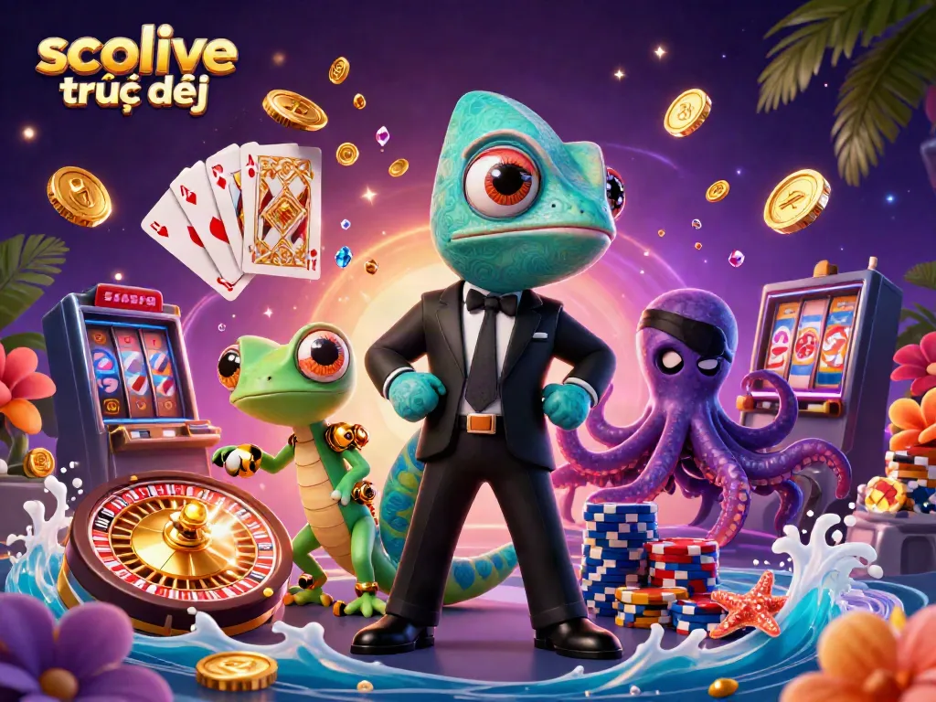 Experience the thrill of socolive trực tiếp with vibrant characters and casino elements in an engaging 3D scene.
