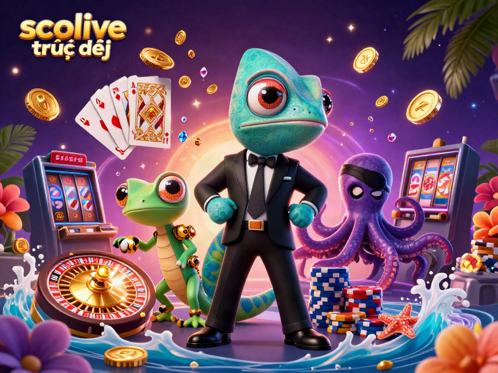 Experience the thrill of socolive trực tiếp with vibrant characters and casino elements in an engaging 3D scene.