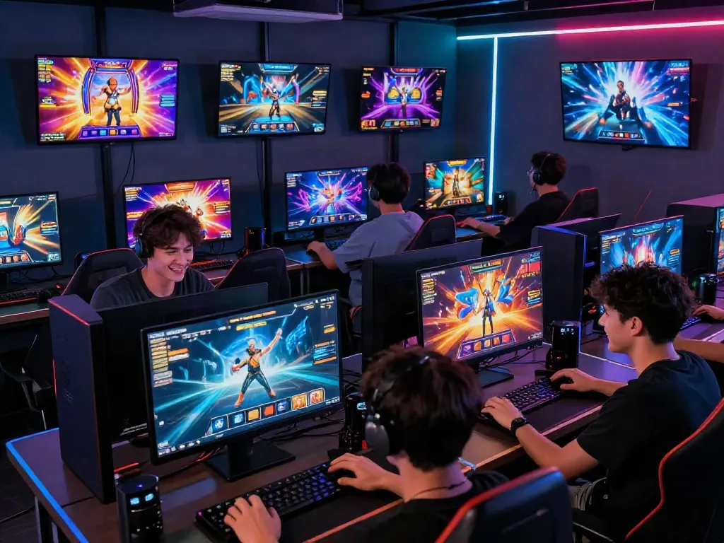 Dynamic scene of players enjoying exciting online slot games.