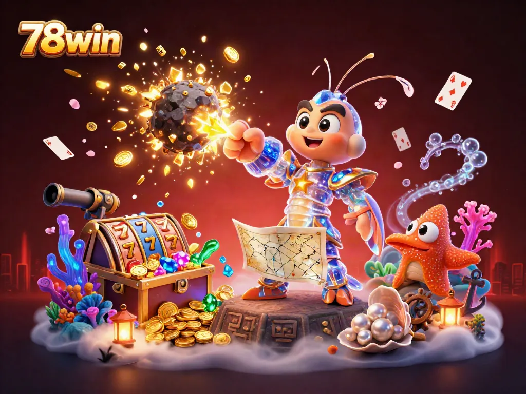 Engage with the thrilling gaming action at 78win with explosive jackpots and interactive slot elements in a vibrant 3D scene.