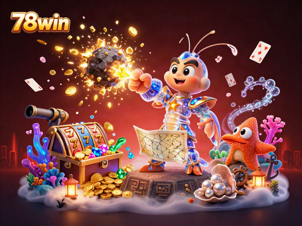 Engage with the thrilling gaming action at 78win with explosive jackpots and interactive slot elements in a vibrant 3D scene.