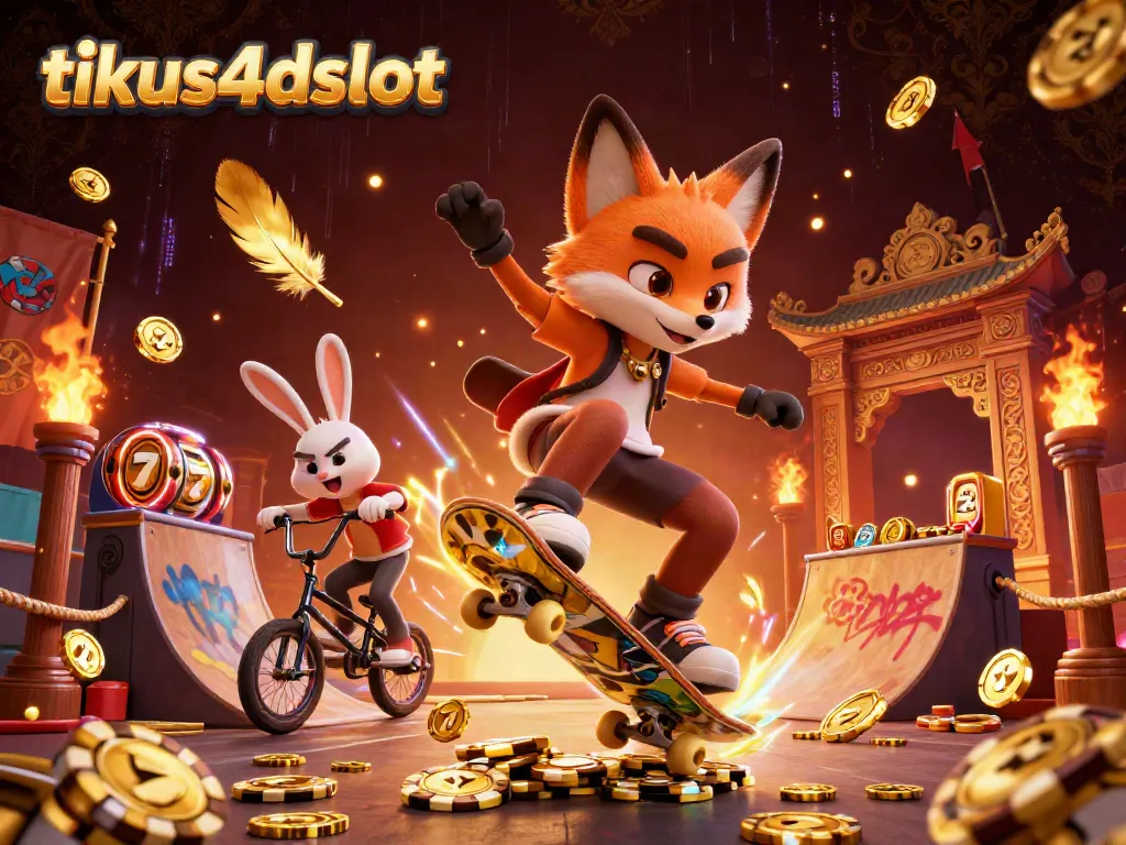 Menangkan akses praktis ke tikus4dslot dengan fox skateboarder melompat di atas chip poker emas.