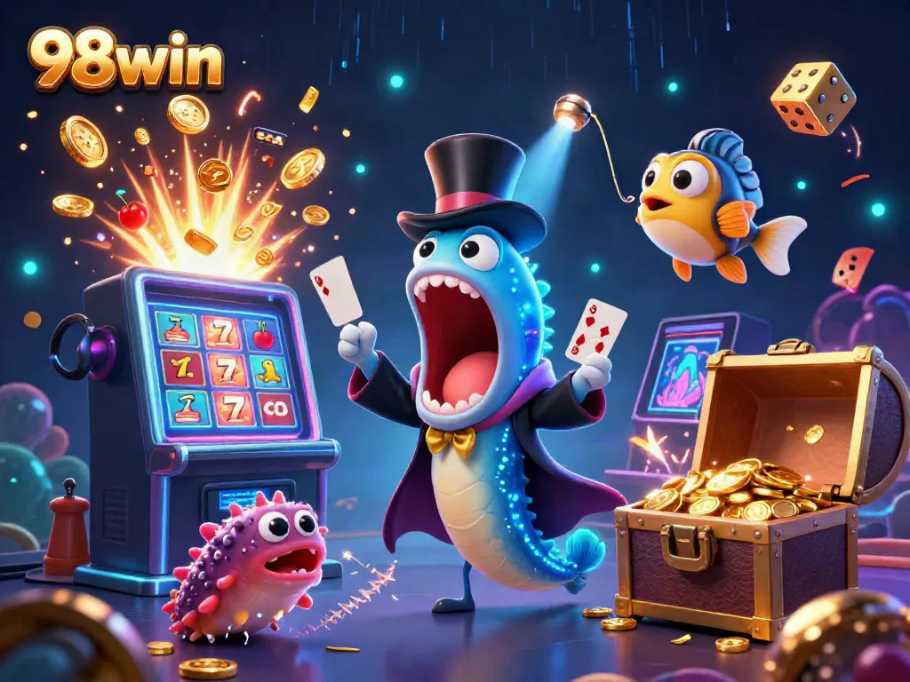 Experience the vibrant world of 98win with a magical underwater casino scene showcasing unique characters and gaming elements.