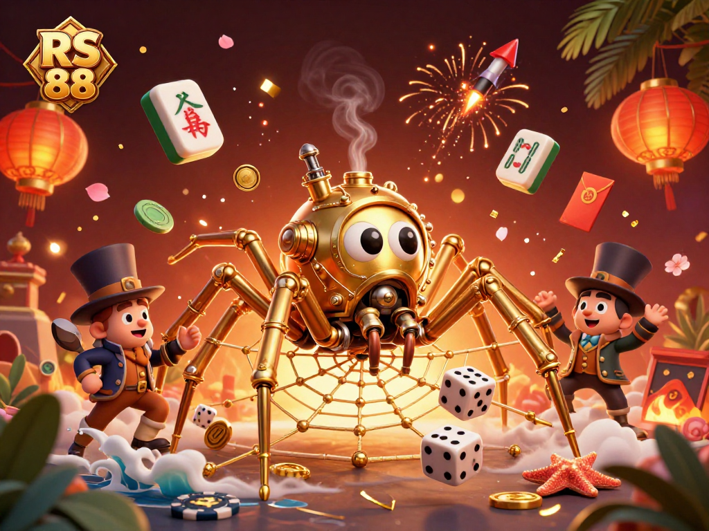 Experience the thrill of RS 88 with a vibrant 3D steampunk scene showcasing exciting casino elements.